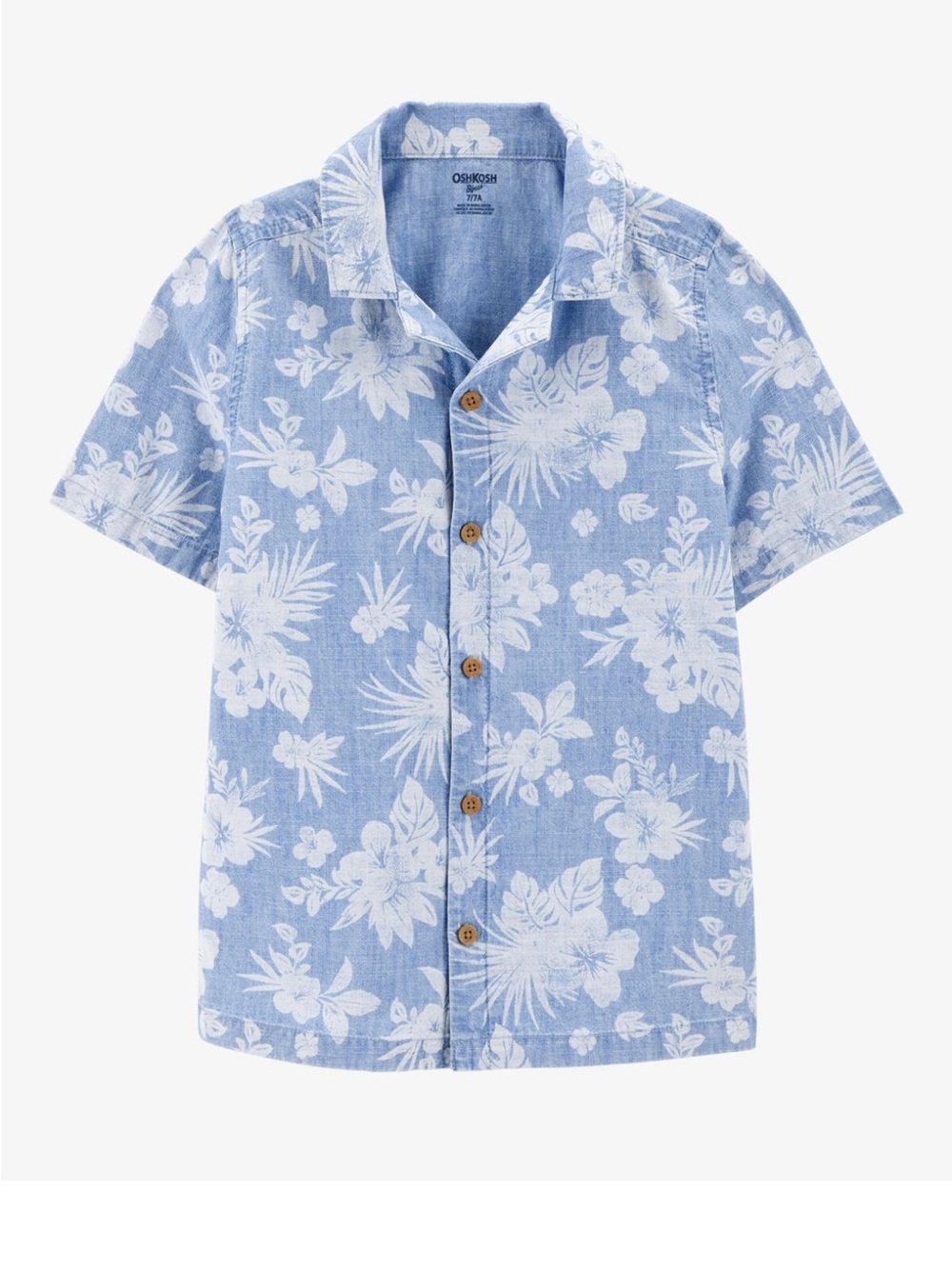 OshKosh B’gosh Tropical Print Button-Front Shirt, Blue, 5, NWT